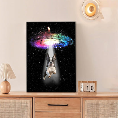 Funny Dog Wall Art Canvas Boston Terrier Wall Decor Prints Framed Painting Bulldog Galaxy Pictures