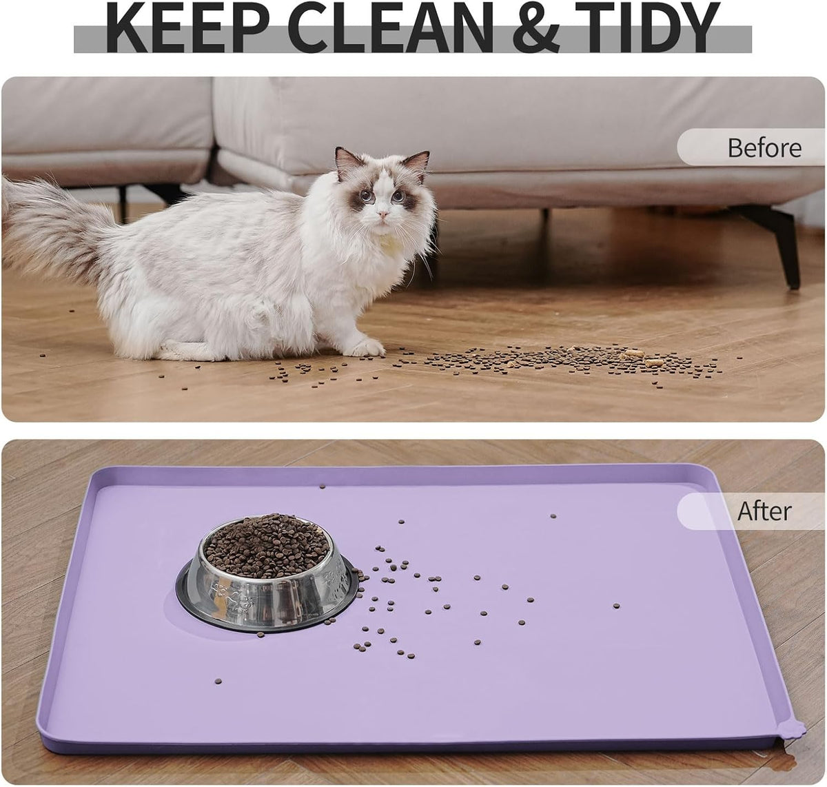 Waterproof Pet Feeding Mat with High Raised Edges, Heavier and Thicker Placemats for Cat Dog Water