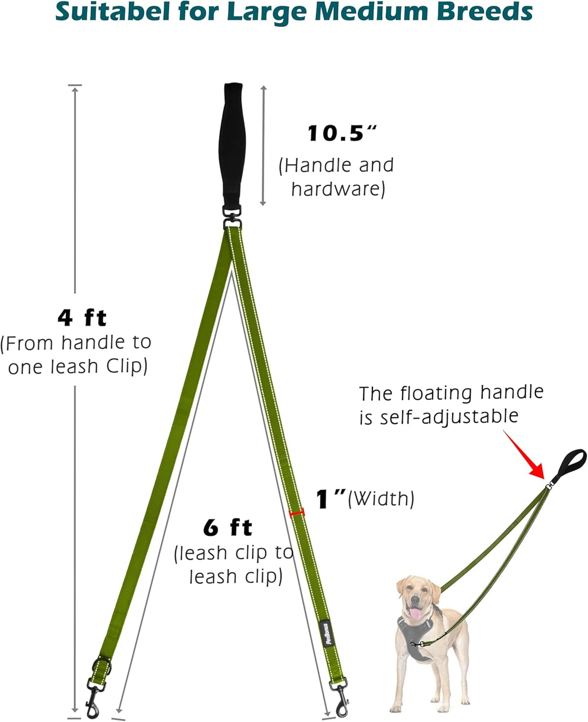 PetBonus Two Point Control Dog Leash, Works with No Pull Harnesses, No Tangle Dog Training Leashes