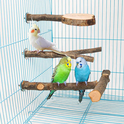 Allazone 4 PCS Natural Wood Bird Perch Stand, Bird Parrot Perch Stand Set, Wooden Parrot Perch