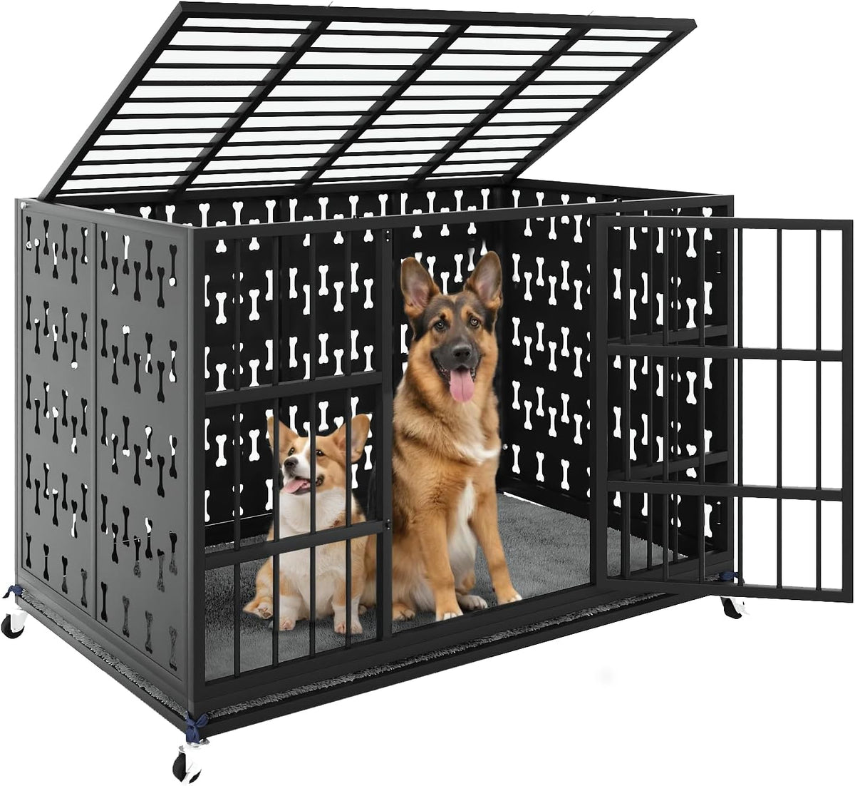 LEMBERI 48/42 inch Indestructible Heavy Duty Dog Crate with Cushion, High Anxiety Extra Large Dog