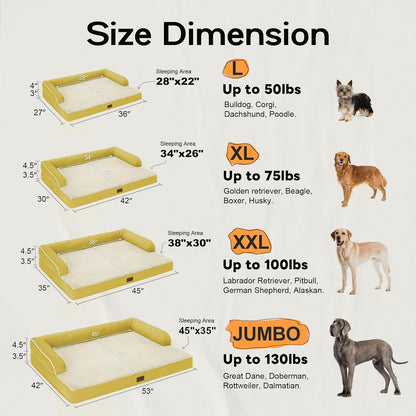 Large Dog Bed Orthopedic Washable - Couch Sofa - XL Large Big Dogs - Beds Bolster Pet - Memory Foam