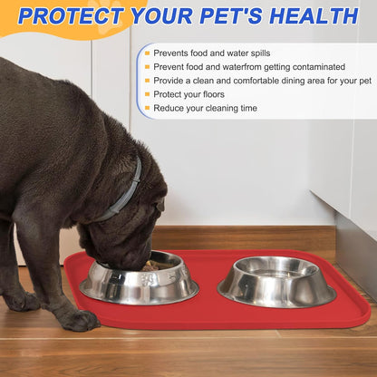 Silicone Pet Feeding Mat with Raised Edge for Food and Water, Dog Bowl Mats, Cat Bowls Placemat