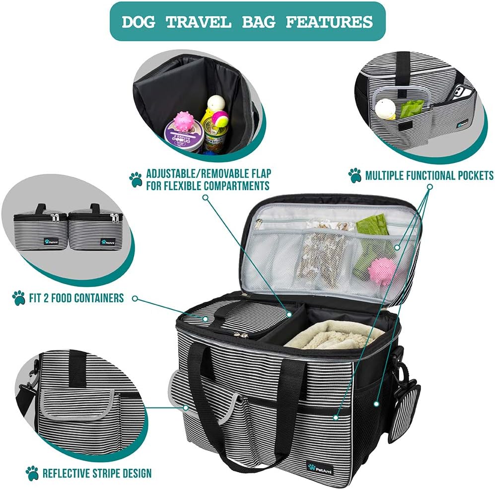 PetAmi Dog Travel Bag - Travel Pet Organizer with Food Container and Bowls, Perfect for Weekend