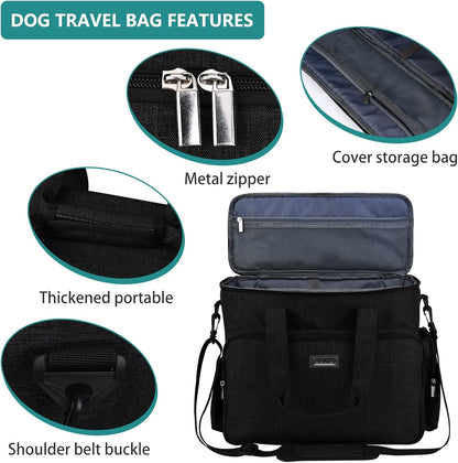 BAGLHER Dog Travel Bag, Airline Approved Pet Tote Organizer with Multi-Function Pockets, 2 X Food