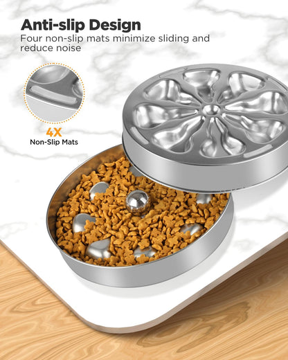 Slow Feeder Dog Bowl – Stainless Steel Non-Slip Metal Bowl for Slow Feeding, 5 Cups Large Capacity