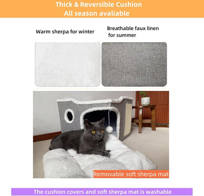 Cat Bed for Indoor Cats,Covered Cat Cave House & Furniture with Scratch Pad,Foldable Cat Hideaway