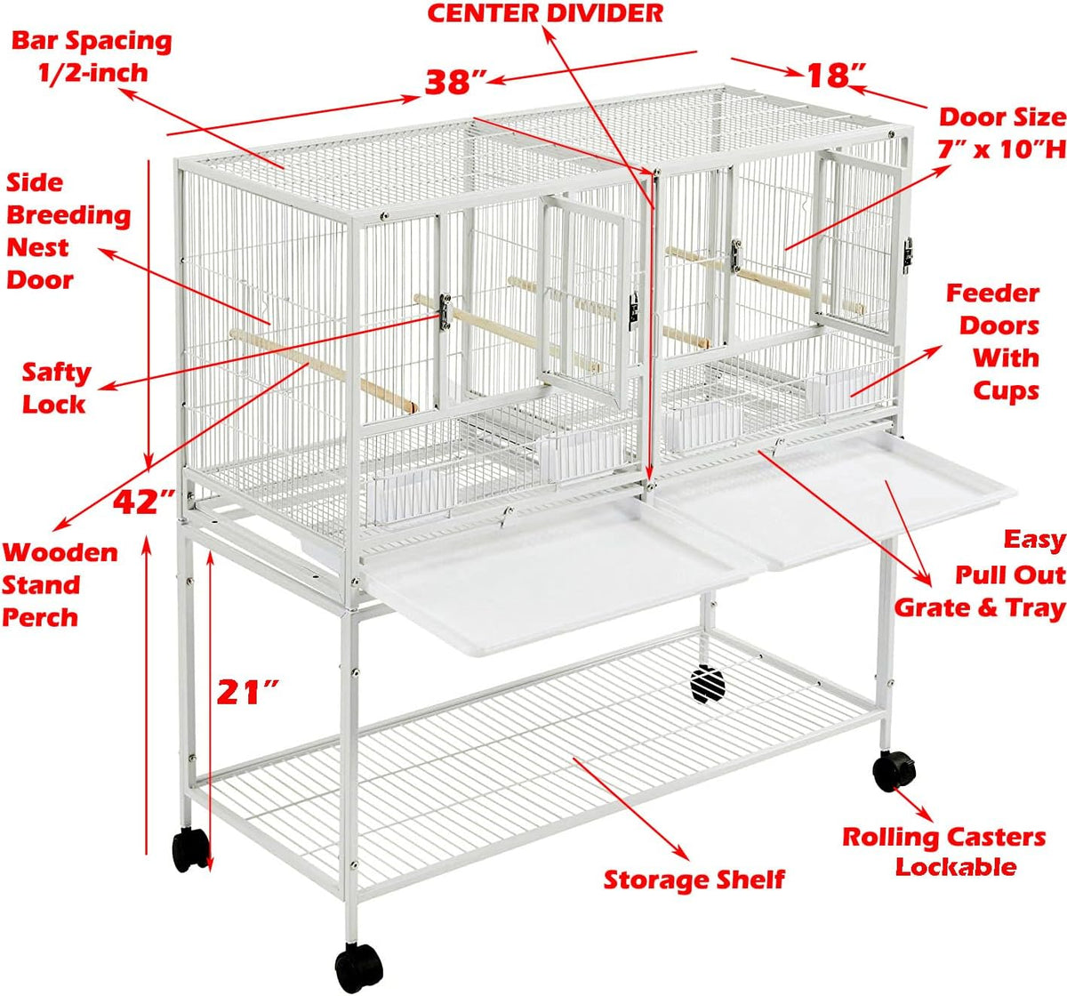 1/2/3-Combo Stacker Center Divided Breeder Breeding Bird Flight Double Rolling Cage for Aviaries