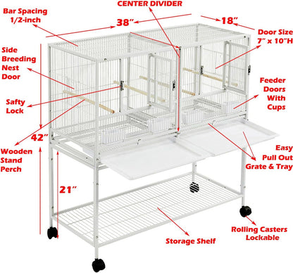 1/2/3-Combo Stacker Center Divided Breeder Breeding Bird Flight Double Rolling Cage for Aviaries