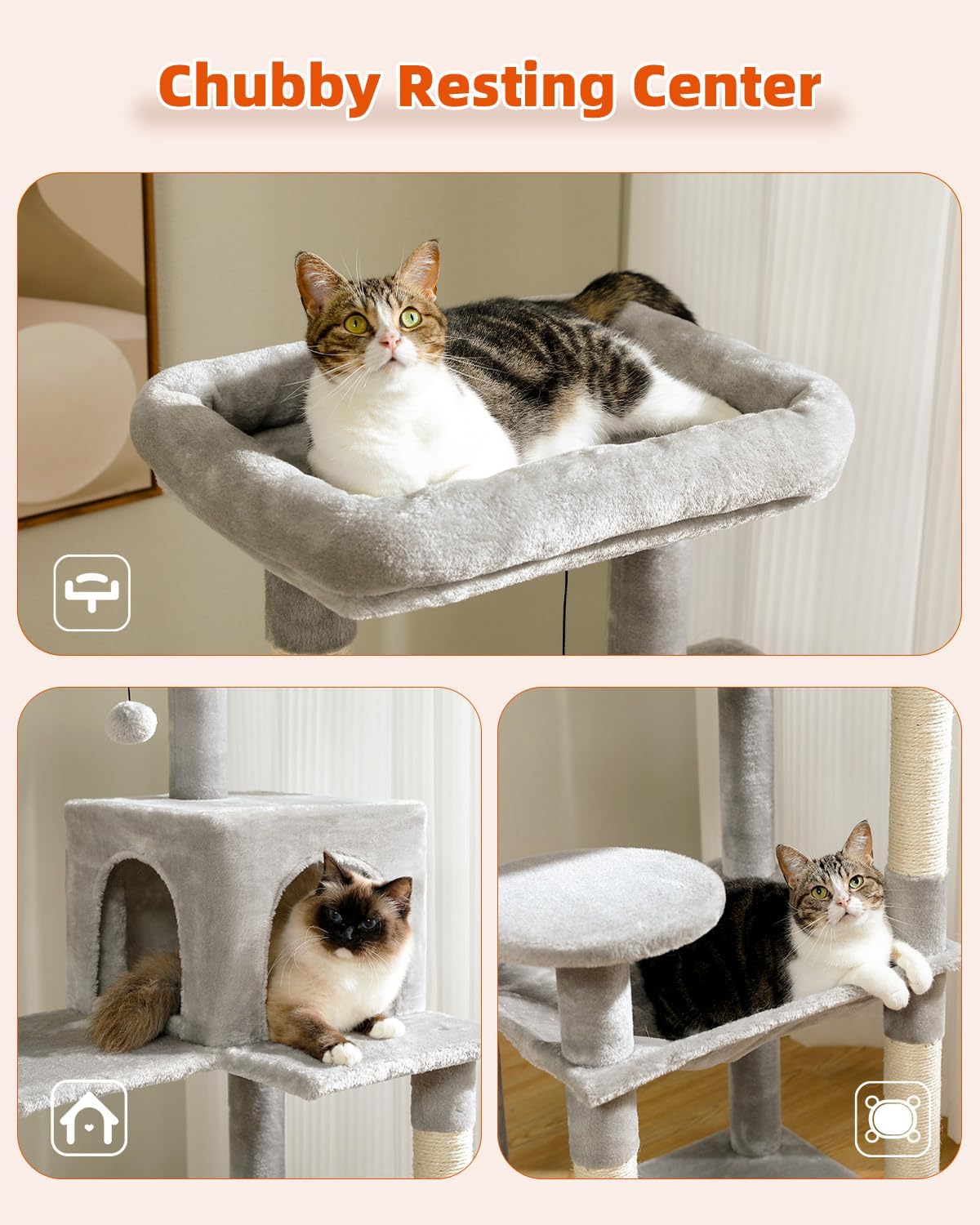 PETEPELA 56.3'' Tall Cat Tree for Indoor Cats, Multi-Level Cat Tower with Super Large Hammock
