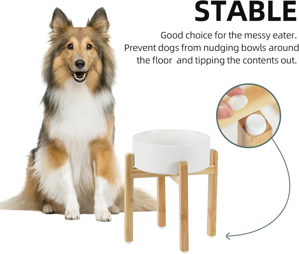 Ceramic Elevated Dog Bowl Set - Large Breed Dog Food and Water Bowl, Weighted Dishes (8.2'', 60OZ