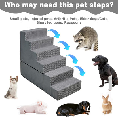 Dog Stair Steps for High Beds 30 inches Tall, 33D Foam Dog Ramp for Bed 30-32 inches, 6-Step Pet
