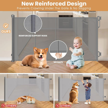Reinforced Retractable Baby Gate or Mesh Dog Gate,Easy to Use for Stairs, Doorways, Hallways