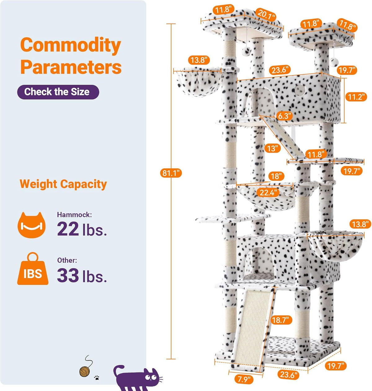 Allewie 81 Inches Tall Cat Tree/Multi-Level Large Climbing Tree House and Towers for Big