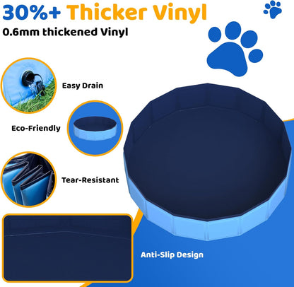 48" x 12" Foldable Dog Pool - Collapsible Hard Plastic Kiddie Pool for Dogs & Kids, Non-Slip Pet