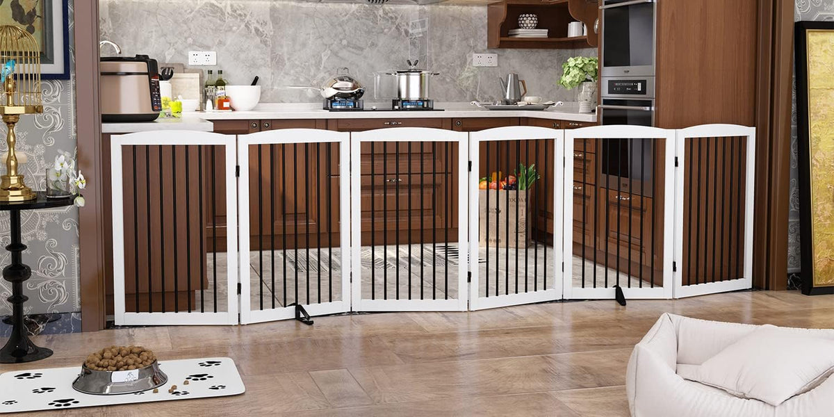 Freestanding Pet Gate for Dogs, Indoor Wooden Foldable Dog Gate for House, Extra Wide, Pet Fence
