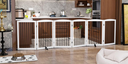 Freestanding Pet Gate for Dogs, Indoor Wooden Foldable Dog Gate for House, Extra Wide, Pet Fence