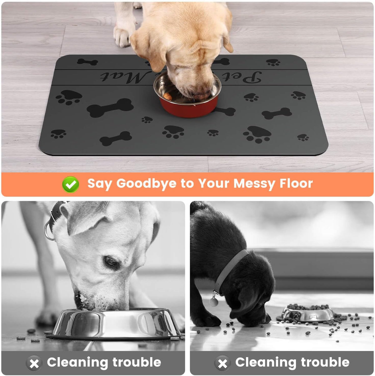 Pet Feeding Mat-Absorbent Pet Placemat for Food and Water Bowl, with Waterproof Rubber Backing