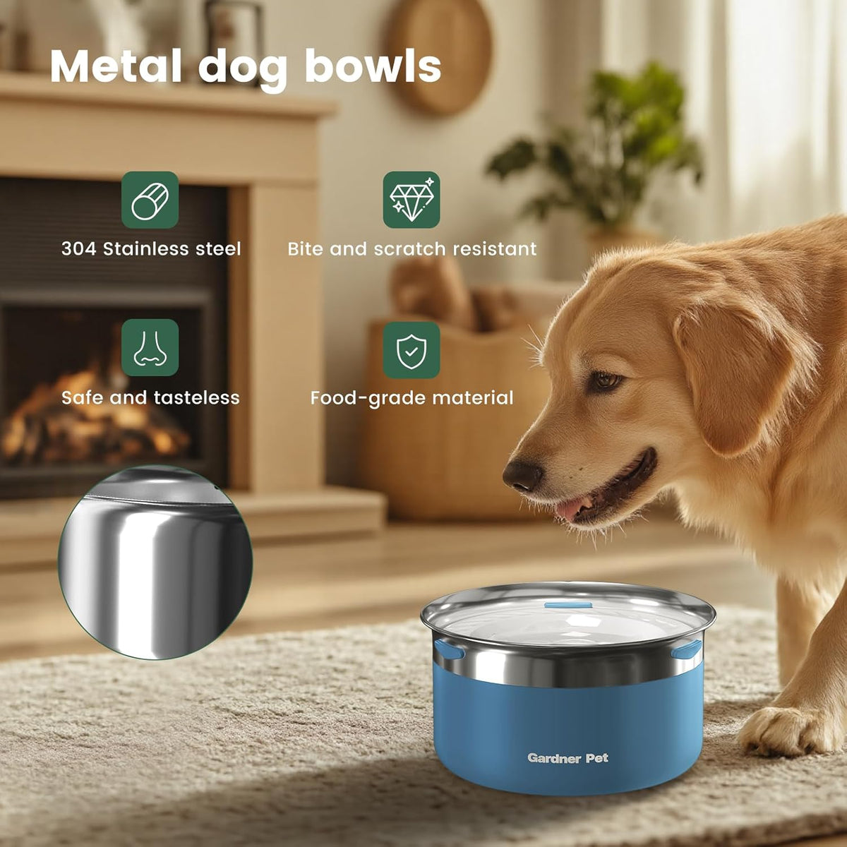 Gardner Pet Dog Bowls 1 Gallon (3.85L) Stainless Steel No Spill Dog Water Bowl, Slow Water Feeder