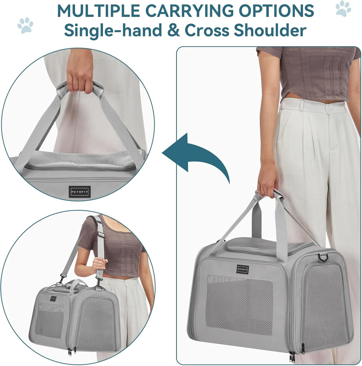 PETSFIT Dog Carrier Cat Carriers for Puppies, Medium Cats up to 25Lbs, Travel Soft Sided Pet