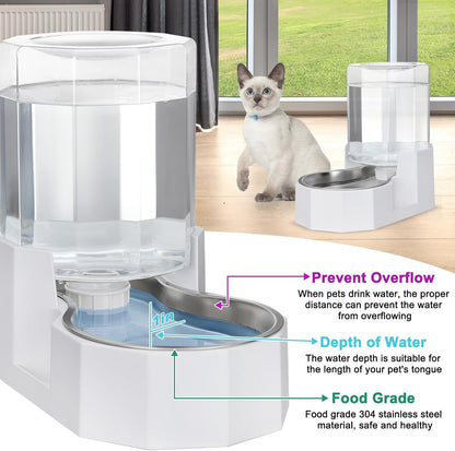 Sfozstra Gravity Water Bowl Dispenser : Automatic 4L White Cat Stainless Steel Feeder Without