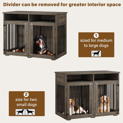 Furniture Dog Crate for 2 Dogs, 41 Inch Dog Kennel Furniture with Removable Divider and Shelf