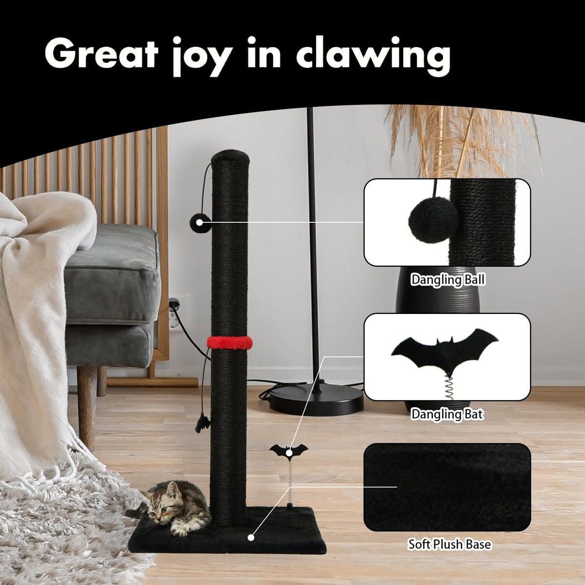 MECOOL Cat Scratching Post Premium Sisal Scratch Posts with Hanging Ball Vertical Scratcher for
