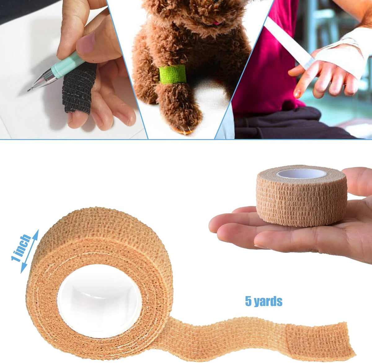 9 Pack 1" x 5 Yards Self Adhesive Bandage Wrap Self Stick Wrap for Ankle, Wrist, Finger, Sports
