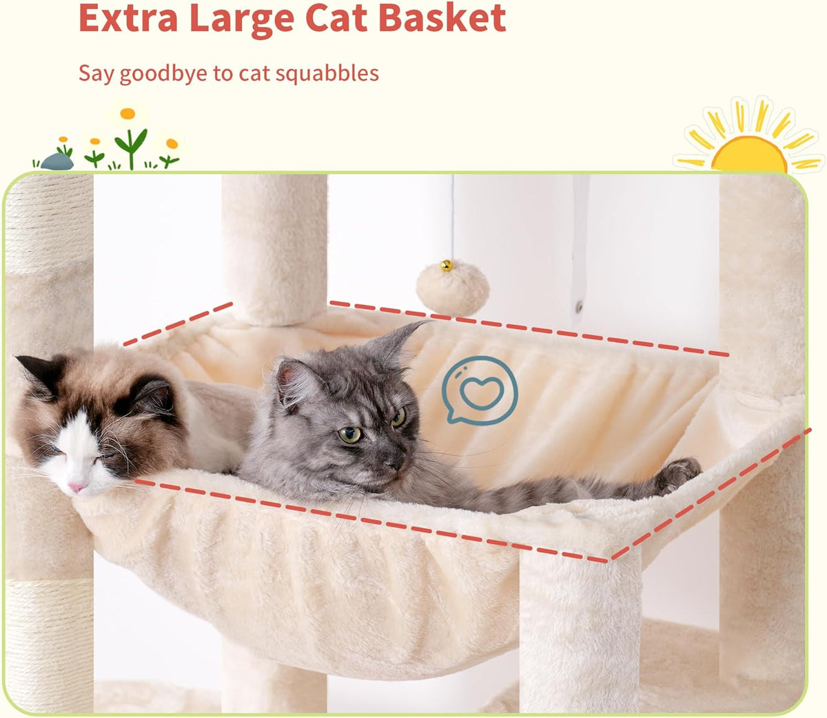 Hey-brother Tall Cat Tree Tower, Heavy Duty Scratching Posts with Large Platforms, Cozy Condos, Big