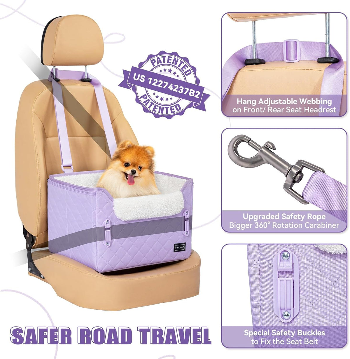 PETSFIT Dog Car Seats for Small Dogs, Patent Safe Buckles Cat Car Seat, Car Seat for Dogs with