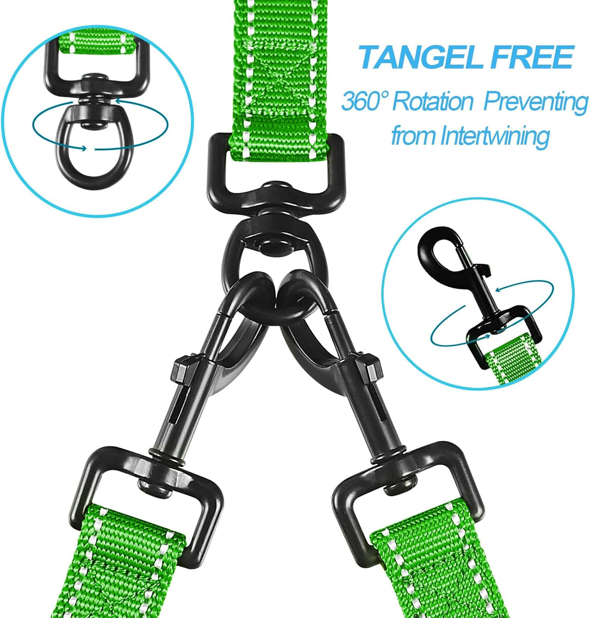 PetBonus Double Dog Leash, No Tangle Dual Leash, Reflective Walking Training Lead, 4 Comfortable