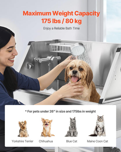 VEVOR Stainless Steel Dog Washing Station, 34 inch Pet Grooming Tub w/Faucet & Showerhead & Soap