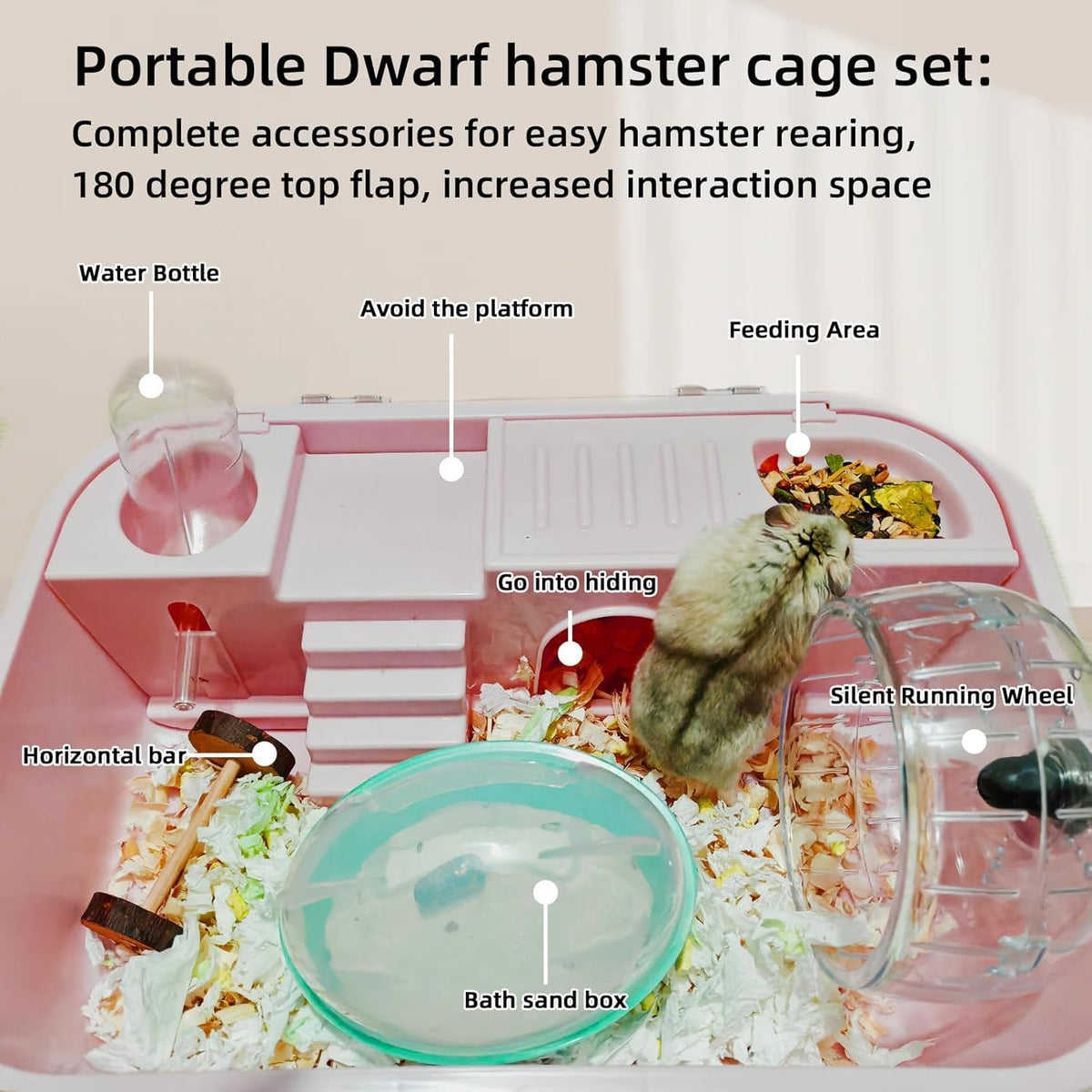 Hamiledyi Small Hamster Cage Clear Plastic Hamster Cage Portable Carrier with Water Bottle Exercise