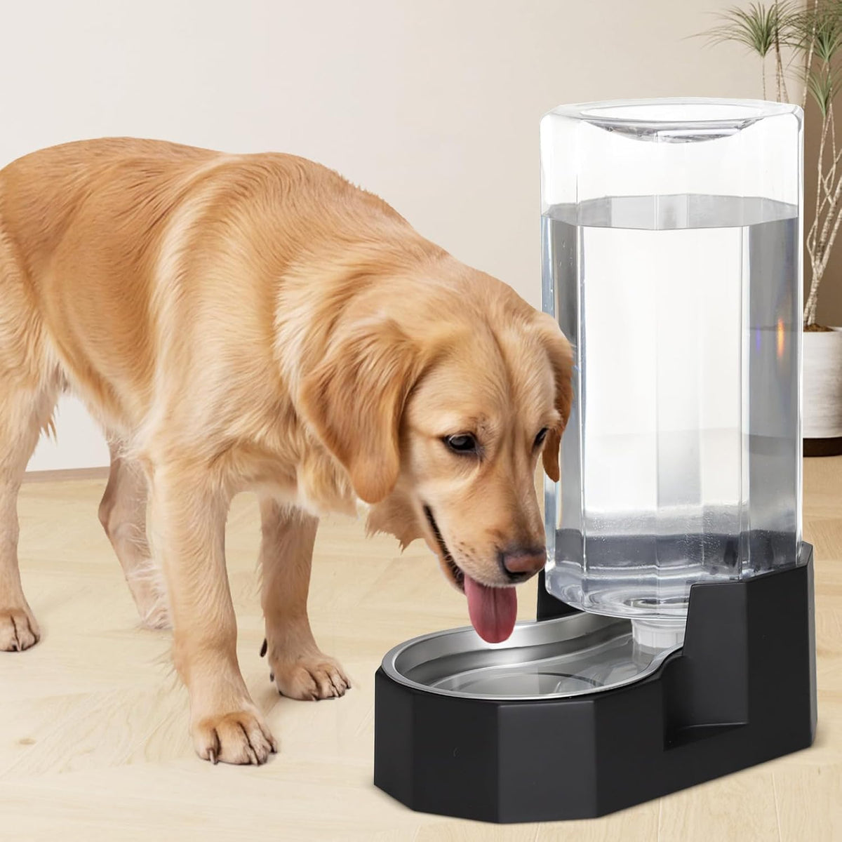 Sfozstra Large Dog Water Dispenser: 9L Automatic Black Water Feeder with Stainless Steel Bowl