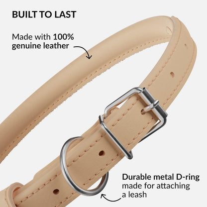 CollarDirect Rolled Leather Dog Collar, Soft Padded Round Puppy Collar, Handmade Genuine Leather