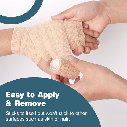AZEN 8 Pack Self Adhesive Bandage Wrap, 2" X 5 Yards Elastic Cohesive Bandage Wrap, Skin Color