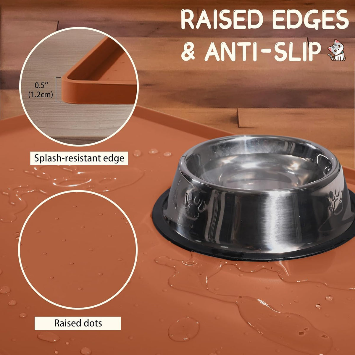 MateeyLife Silicone Cat & Dog Food Mat for Floors Waterproof, Anti-Slip Dog Bowl Mats for Food and