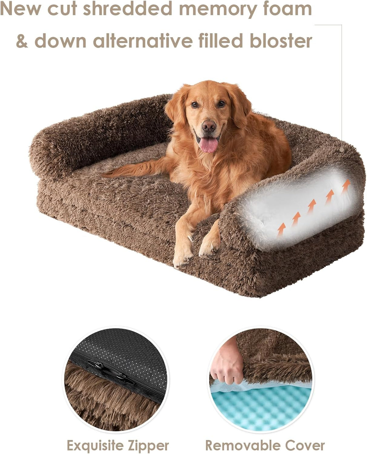 EHEYCIGA Foldable XXL Dog Bed, Faux Fur Fluffy Pet Couch Bed for Extra Large Dogs, Orthopedic