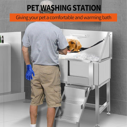 Dog Washing Station 38'' Stainless Steel Pet Grooming Tub for Large Dogs Over-Size Professional Dog