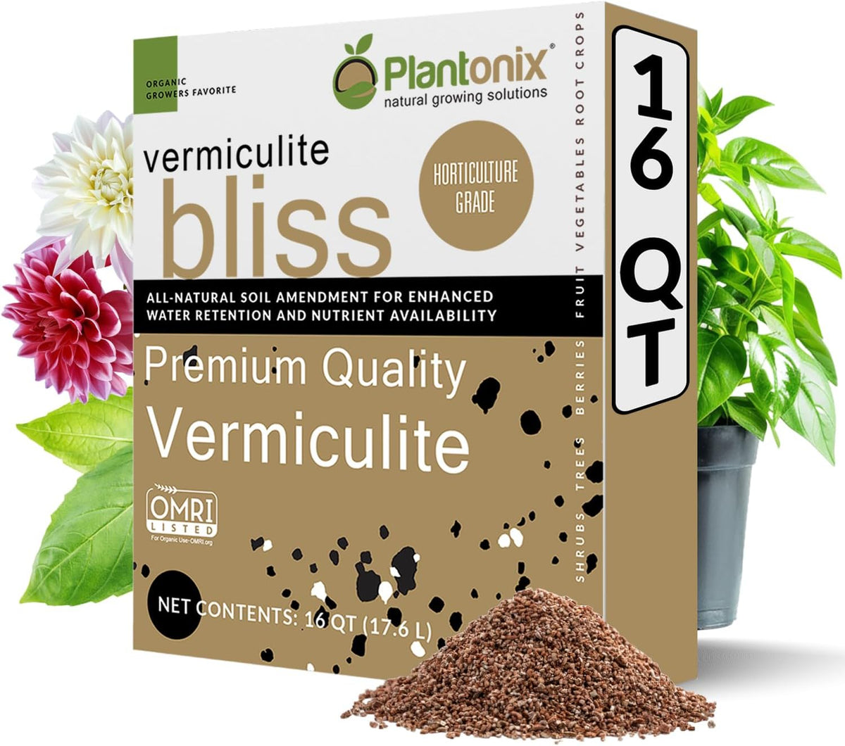 Vermiculite Bliss (16 Qts) - Organic Vermiculite for Gardening - Fine Grade Vermiculite for Plants