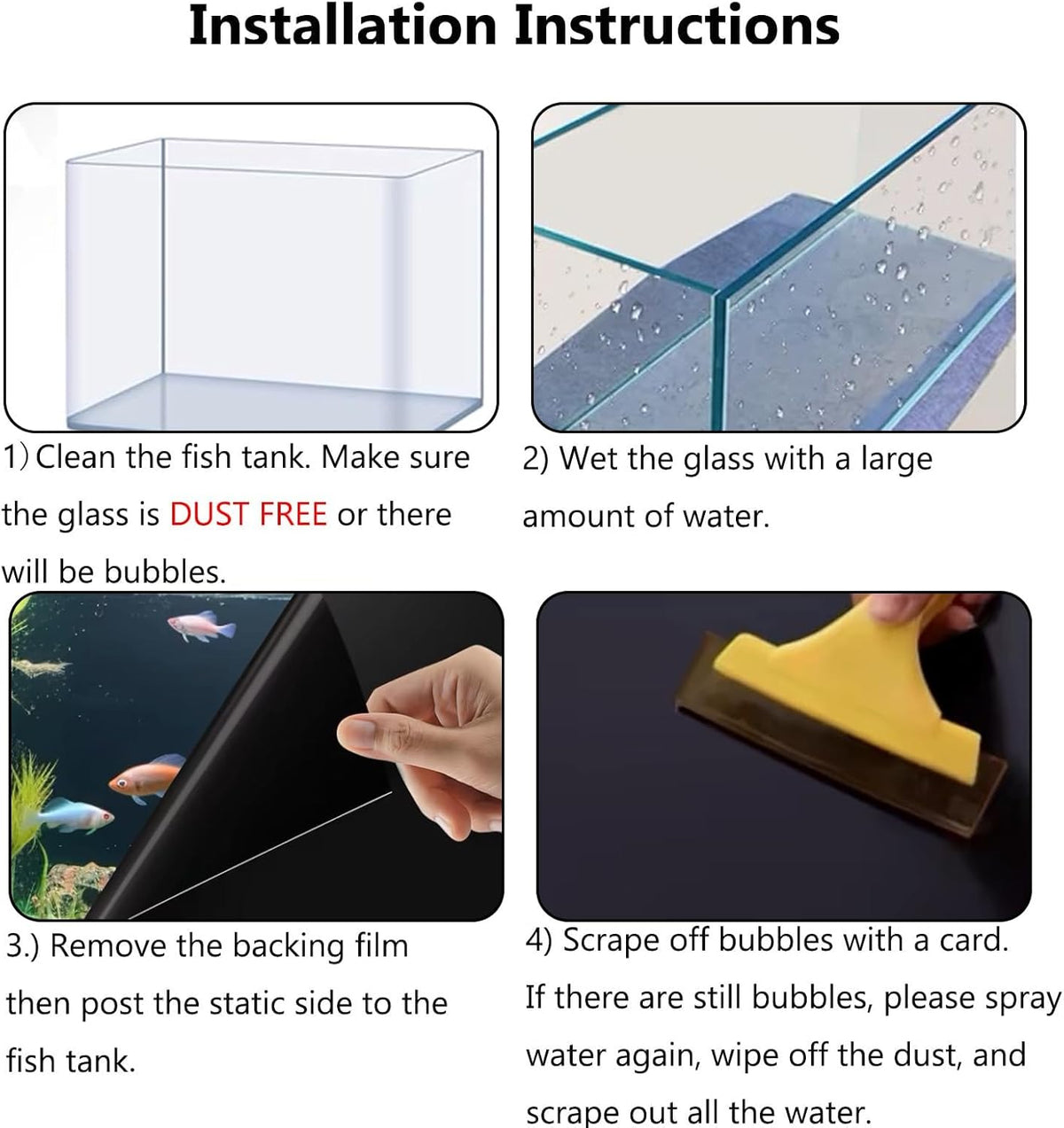 Fish Tank Aquarium Background - Black, Electrostatic Adhesion, Glue-Free, Easy Installation