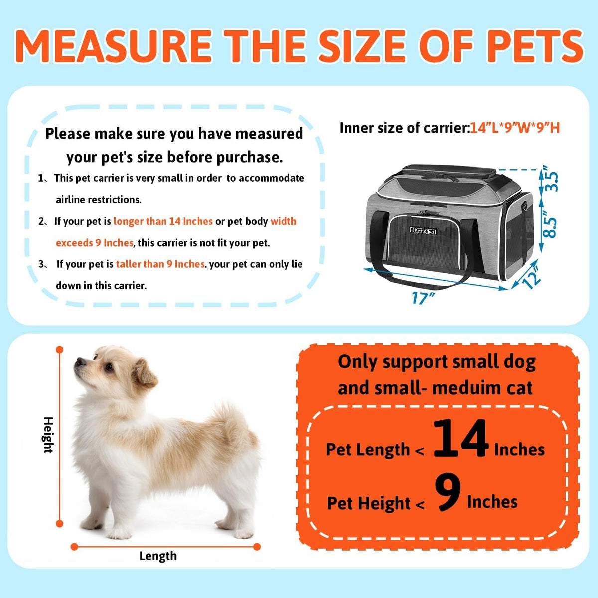 Petskd Top-Expandable Pet Carrier 17x12x8.5 Inches JetBlue Allegiant Spirit Airline Approved