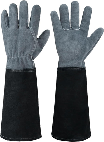 HANDLANDY Long Gardening Gloves for Men & Women, Cowhide Leather Rose Pruning Gloves, Breathable