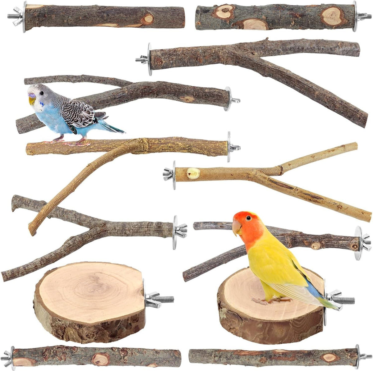 Natural Wood Bird Perches for Cage, Parrot Perch Stand & Platform, Bird Cage Accessories for