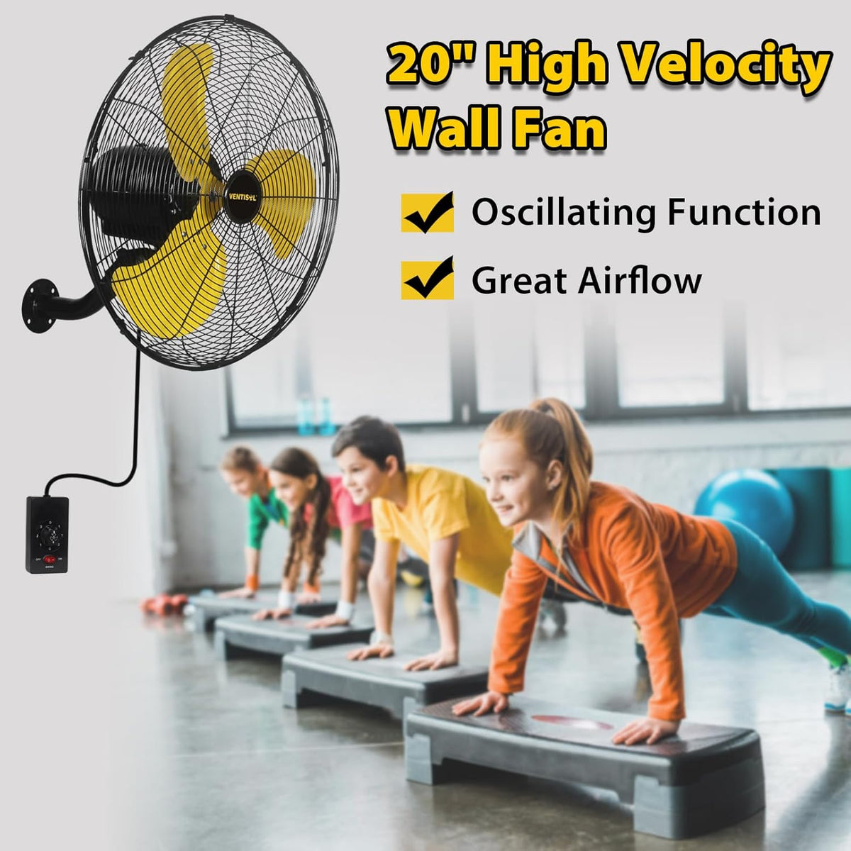 VENTISOL 20 Inch Wall Mount Fan Oscillating, High Velocity Industrial Wall Fan for Indoor