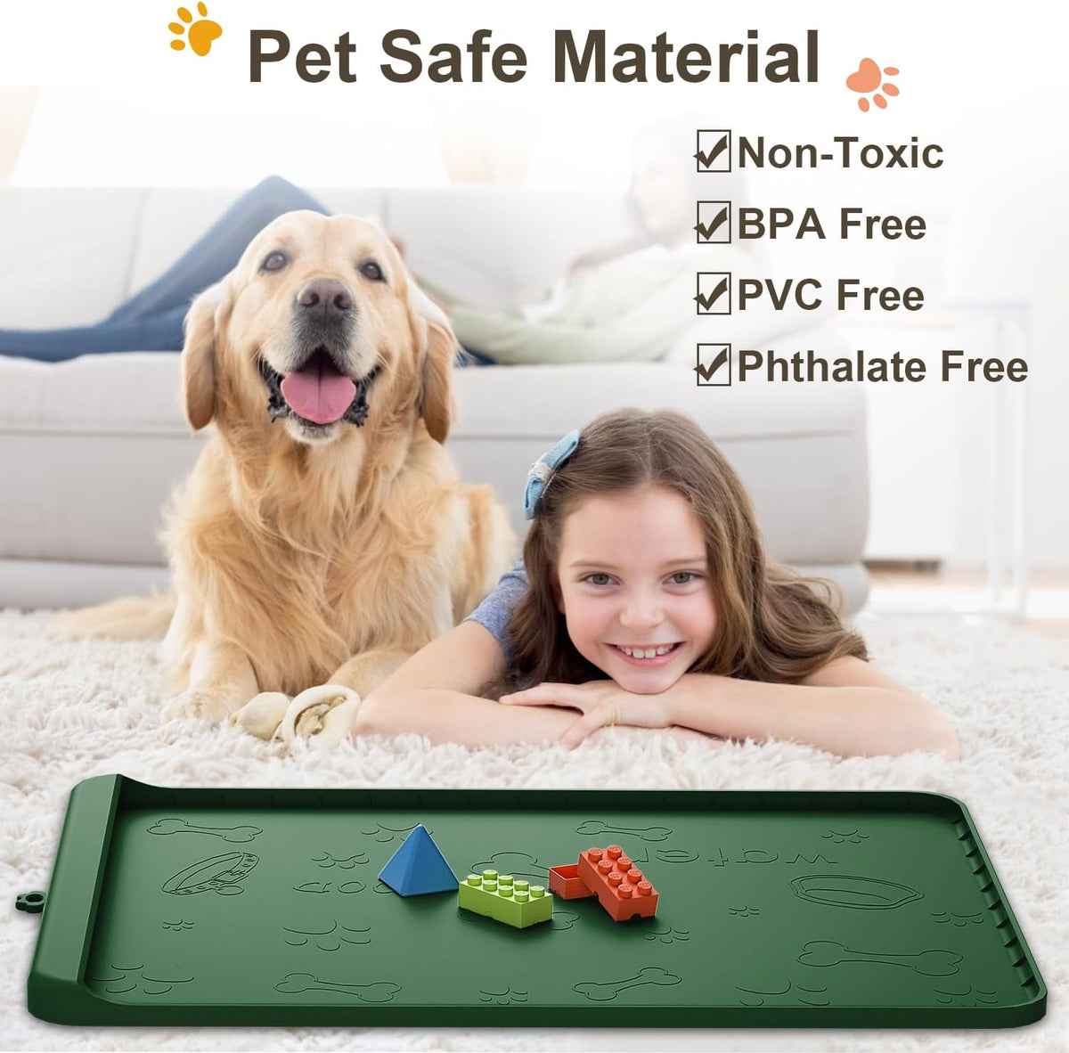 Dog Food Mat - Silicone Dog Mat for Food and Water - 36" x 24" Large Pet Feeding Mats with Residue