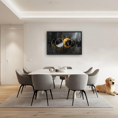 Quorin Abstract Sun Moon Large Wall Art Black and Gold Circle Pictures Sun and Moon Wall Decor