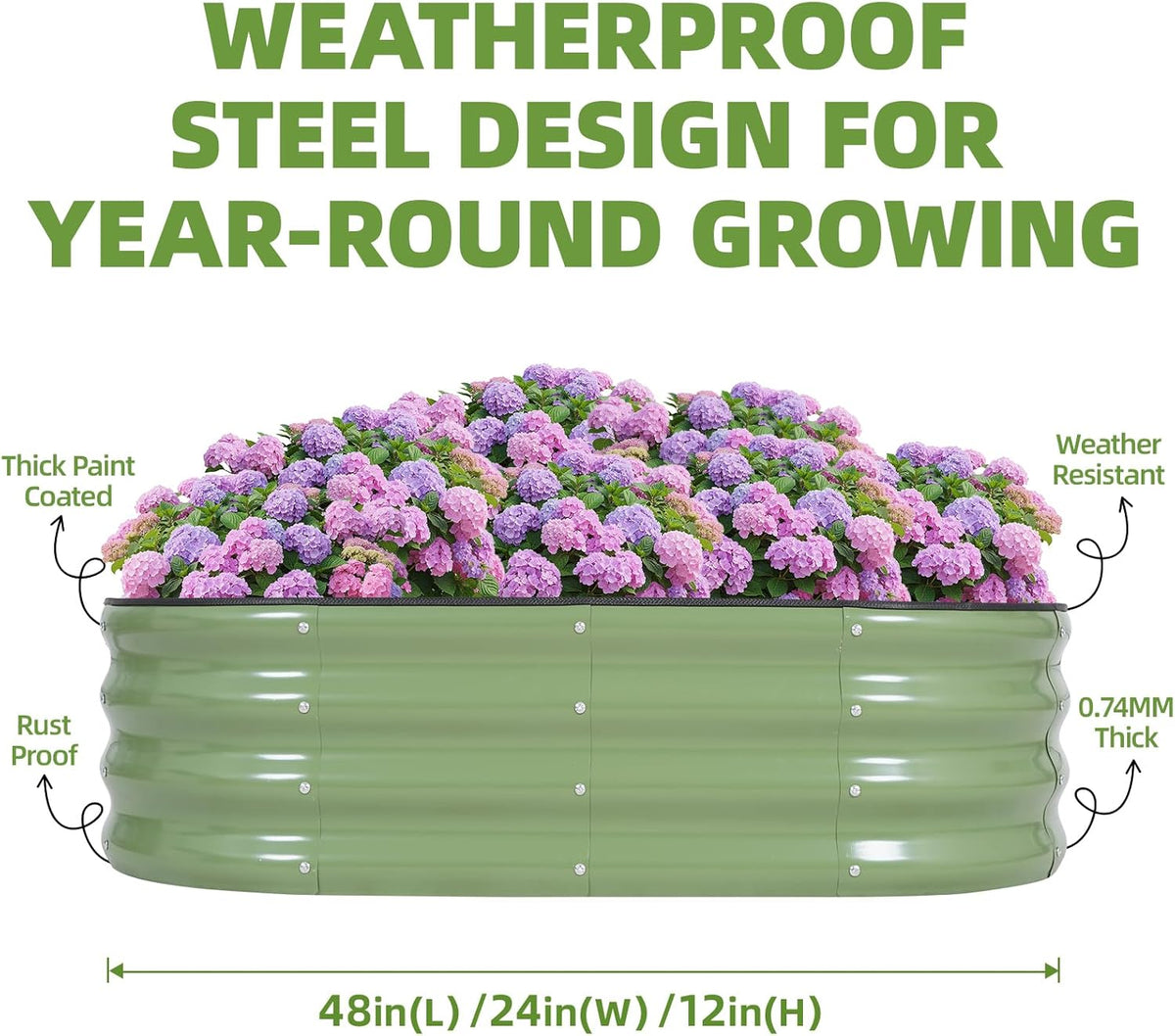 G GOOD GAIN Galvanized Metal Raised Garden Bed Kit - 4x2x1FT Outdoor Planter Box with Safety Edging