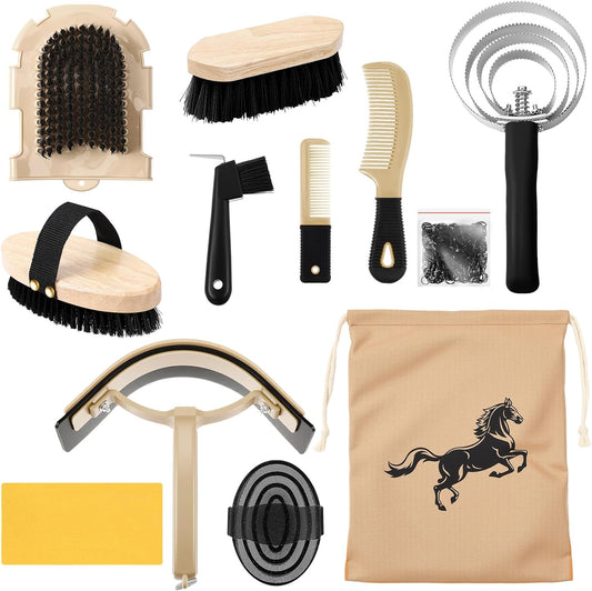 Abbylike 12 Pieces Horse Grooming Kit Racing Festival Tack Room Supplies Horse Brush Sets Equine