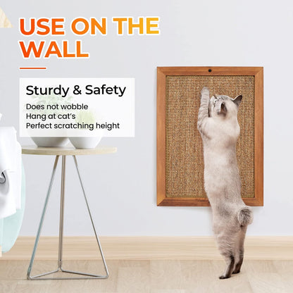 Cat Scratching Post - BXL, Natural Wooden Sisal Cat Wall Scratcher, Floor or Wall Mounted Vertical